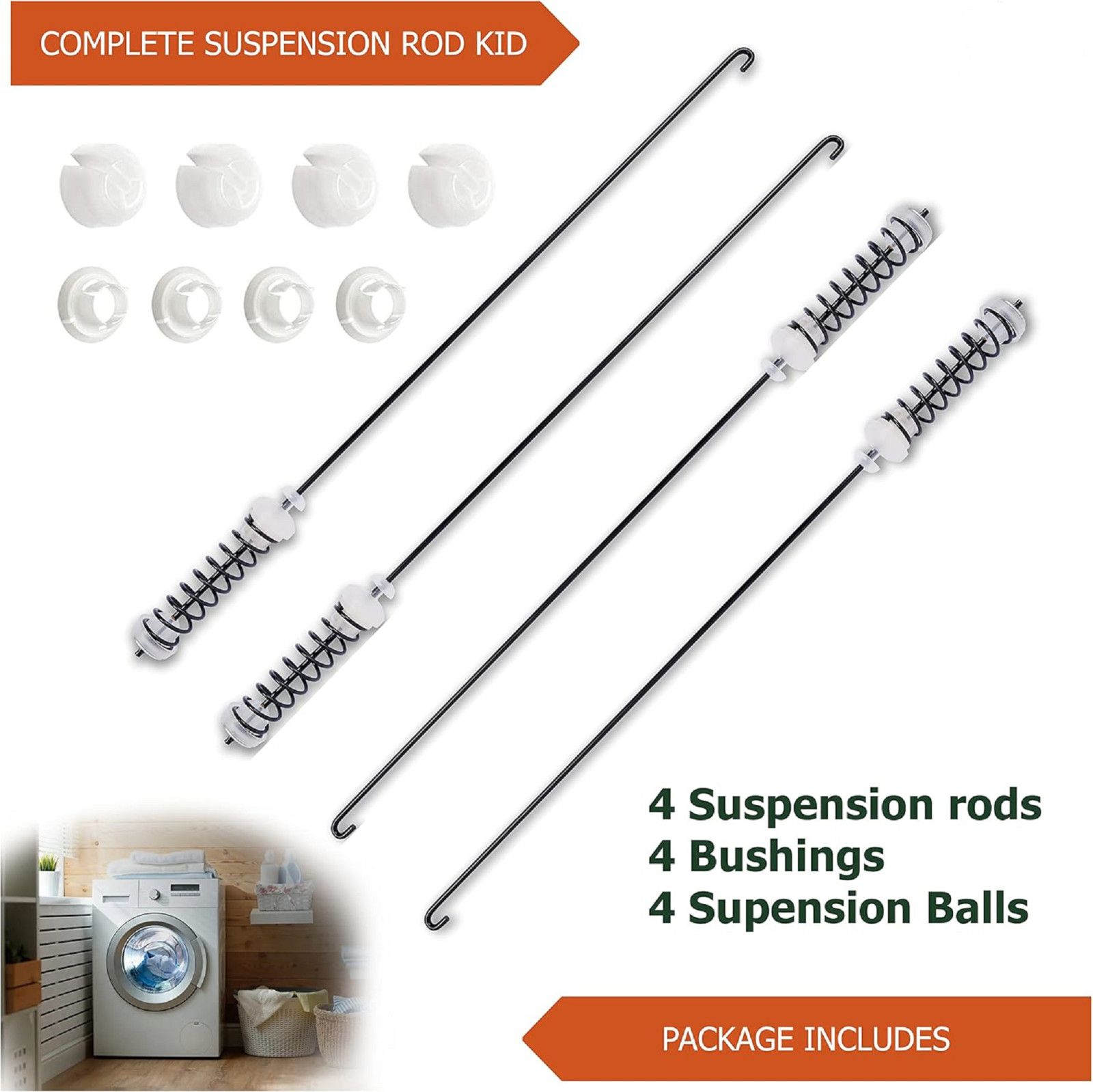 4PCS Washer Suspension Rod Kit For Whirlpool WTW4800BQ0 WTW4800BQ1 WET4027HW0 gallery