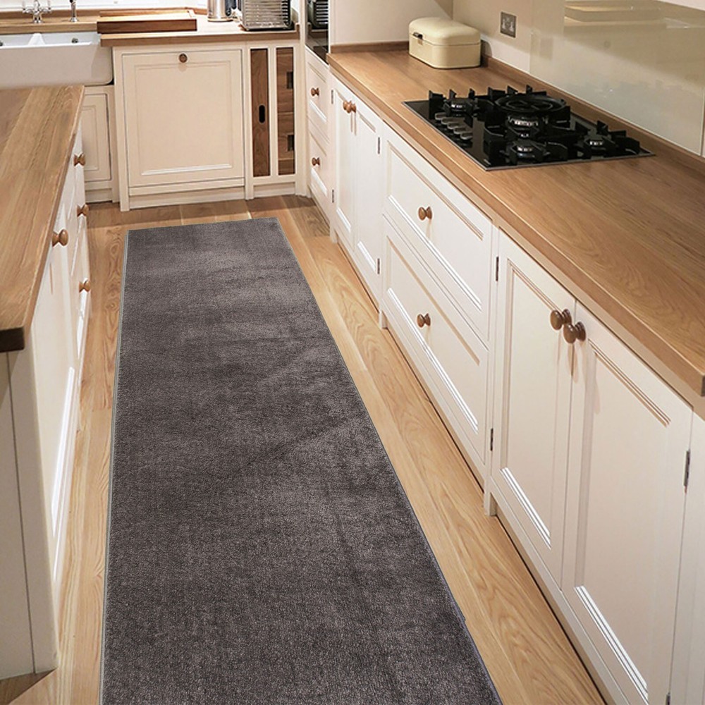 CUSTOM SIZE SOLID COLOR GREY LATEX BACKING RUNNER RUG 26"/30"/36" WIDE