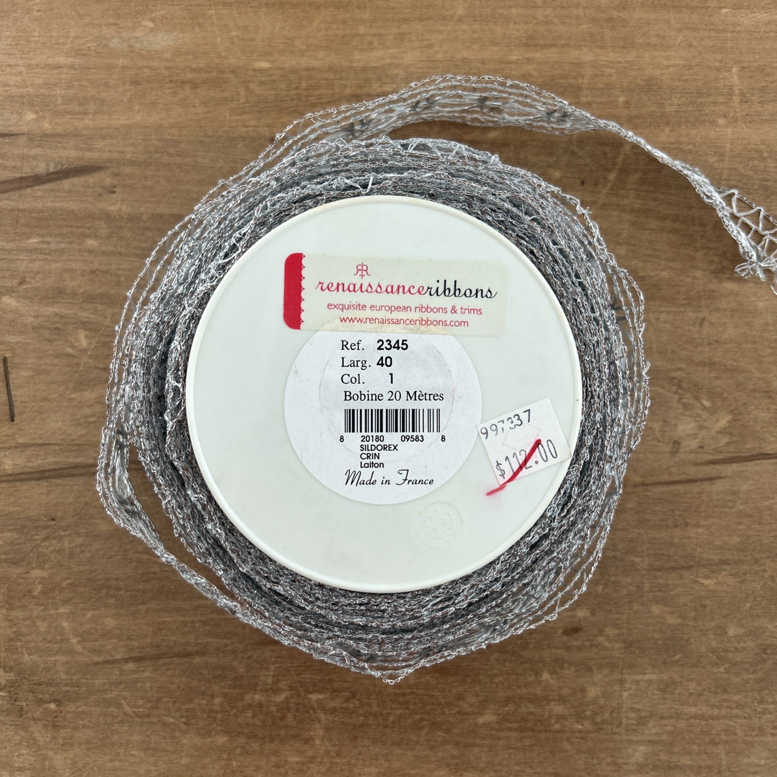 Vintage Silver Metallic Wire Edge Lace Ribbon 1 3/8” Wide 19 yds Made in France gallery