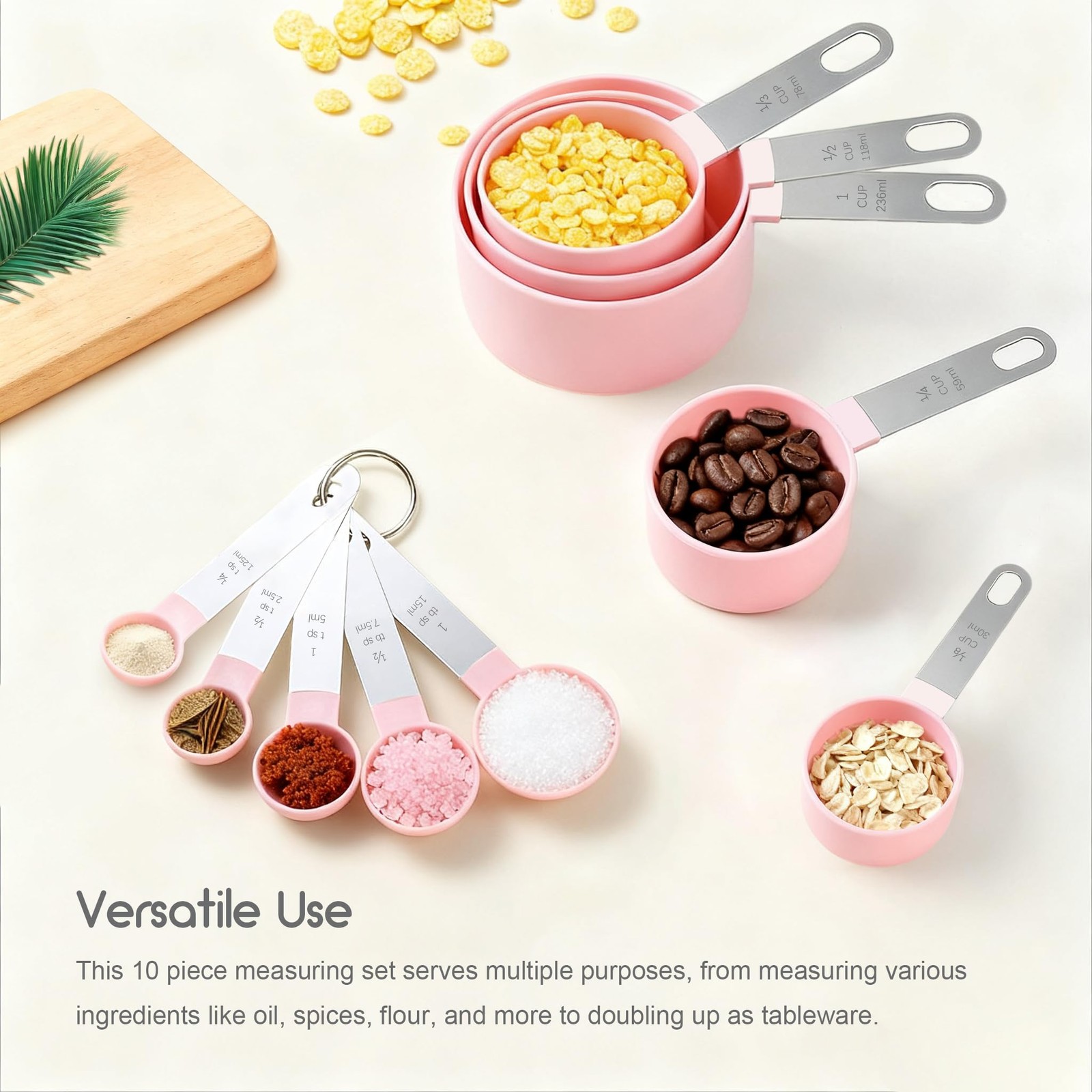 Pink Stackable 10-Pc Measuring Cups & Spoons Set, Stainless Steel Handles gallery