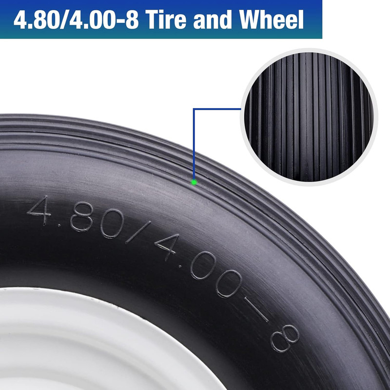 16" 4.80/4.00-8 Flat Free Solid Polyurethane Tire and Wheel, 1 Pack PU Airless T gallery