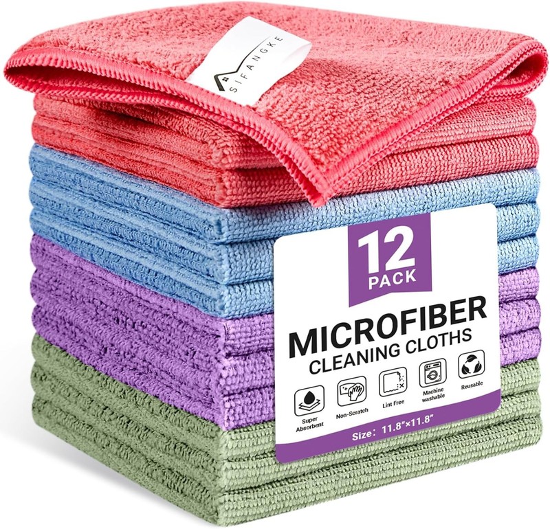 Microfiber Cleaning Cloth, 12 Pack Assorted Color Cleaning Rags for Housekeep... gallery