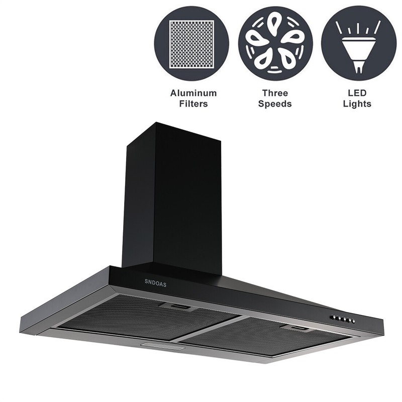 30 inch Wall Mount Kitchen Range Hood 500CFM Top Vent Black New LED Light gallery