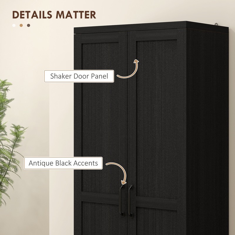 63" Rustic 2-Door Kitchen Freestanding Storage Cabinet Pantry Shelves, Brown gallery