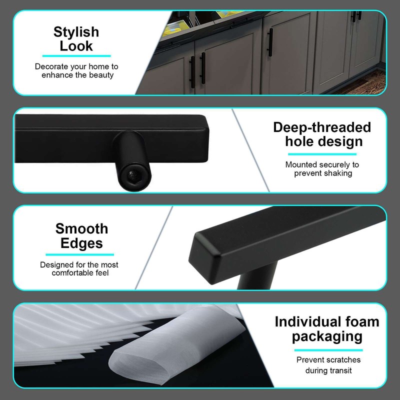 Matte Black Modern Square Cabinet Handles Bar Pulls Knob Kitchen Stainless Steel gallery