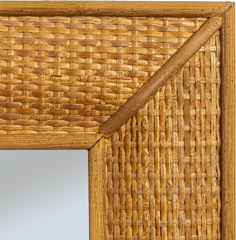 Creative Co-Op Rectangle Wood Framed Wall Mirror with Rattan Detail, Brown gallery