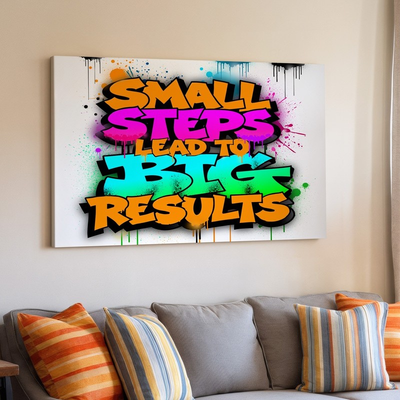 Small Steps Big Results Canvas Wall Art Motivational Graffiti Style Decor Print gallery