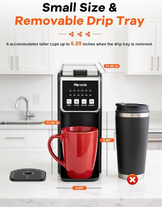 Single Serve Coffee Maker with Built-in Grinder, Fast Brew 6-16oz Single Cup ... gallery