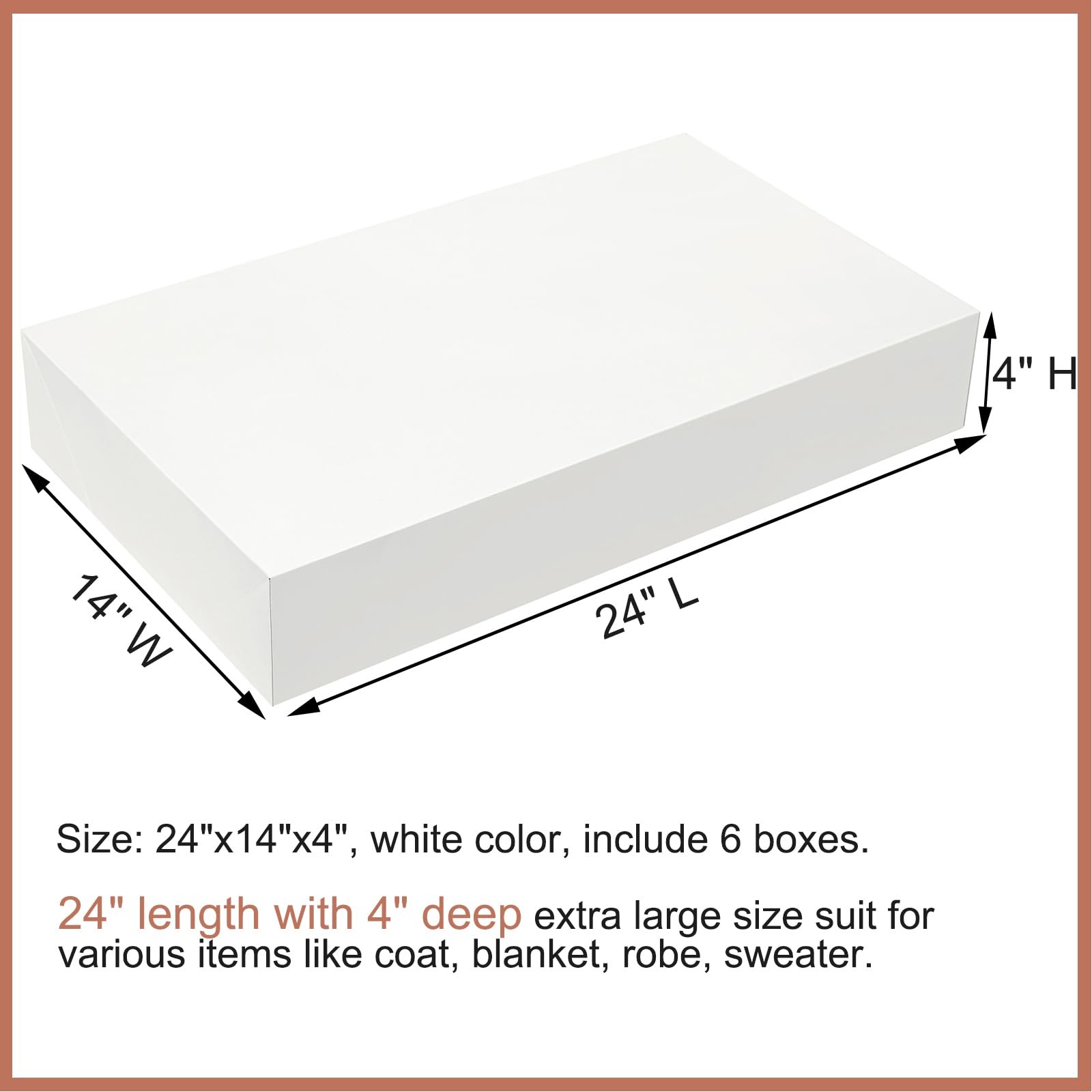 White Extra Large Gift Boxes Lids 6 PCS 24x14x4 Inches Deep Coat Clothes Robe gallery