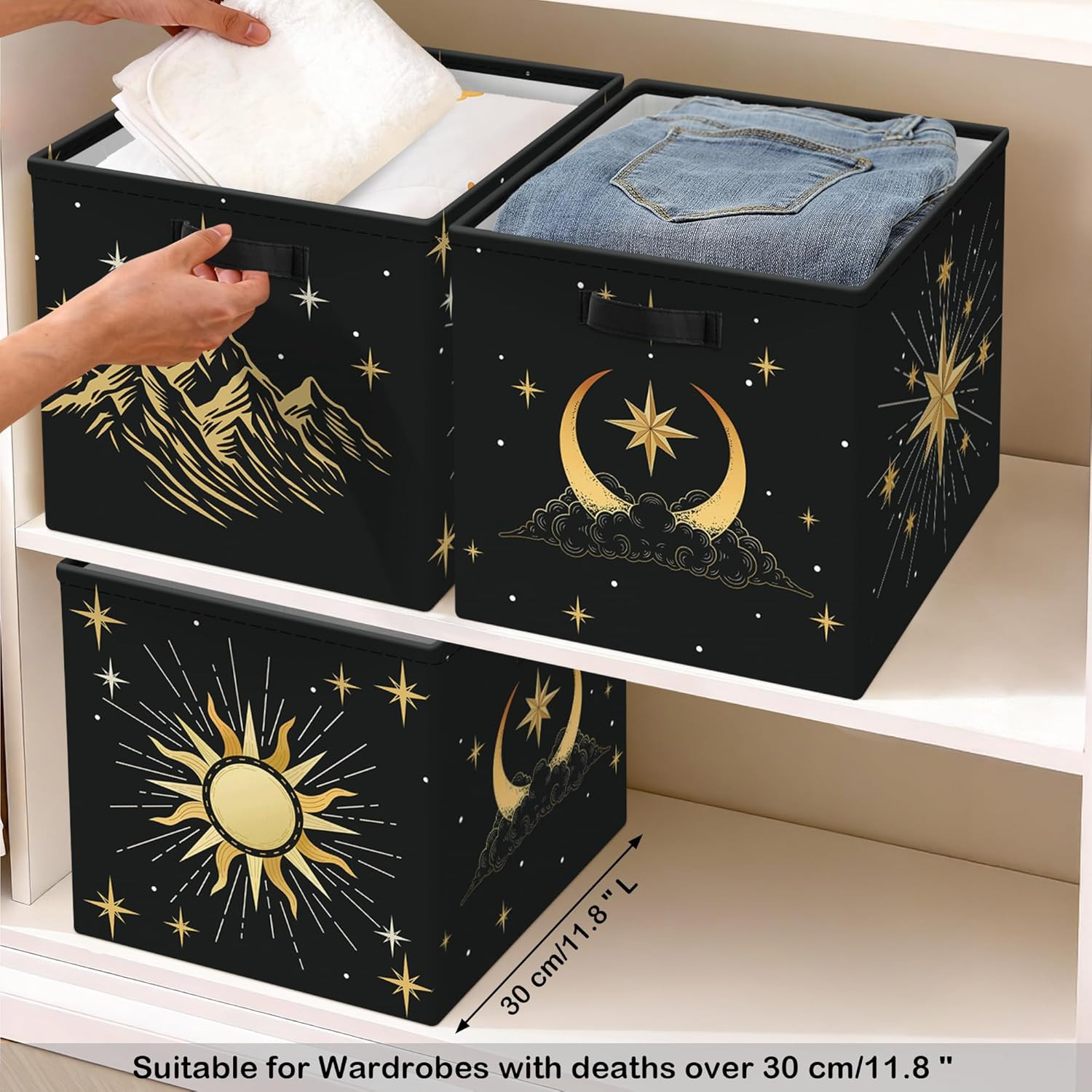 11.8" Sun Moon Celestial Storage Cube Organizer Set 3Pcs Clothes Basket Bin Book gallery