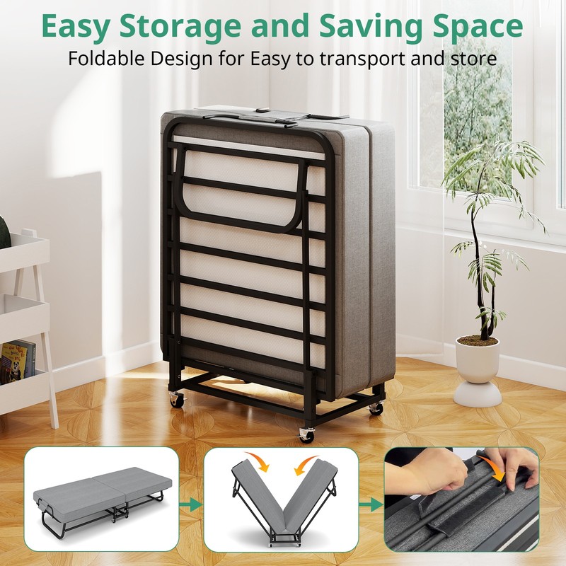Portable Folding Bed with Memory Foam Mattress Rollaway Metal Frame Guest Bed gallery