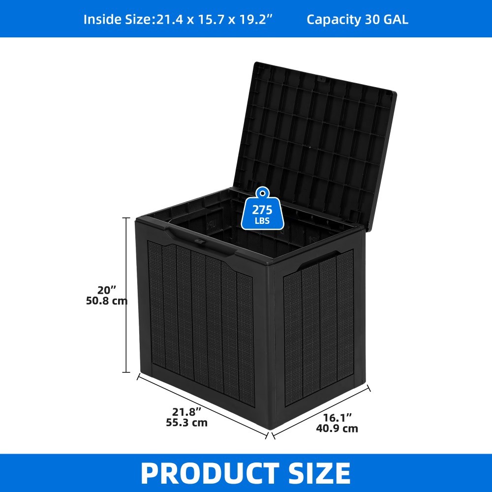 30 Gallon Rattan Resin Deck Box,Weather Resistant Lockable Outdoor Storage Box gallery