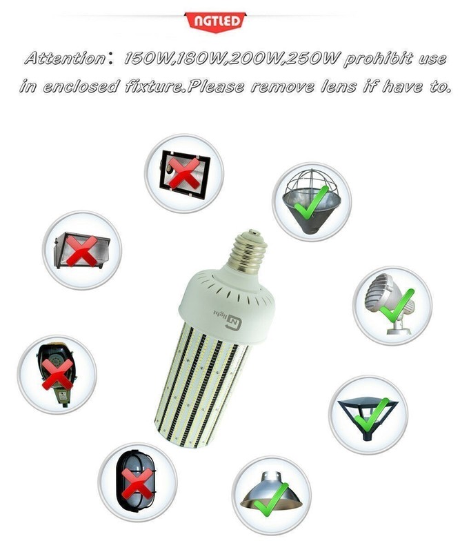277~480V LED Corn Bulbs Light 200W E39 Mogul Base 6000K Replace 1000W MH HPS HID gallery