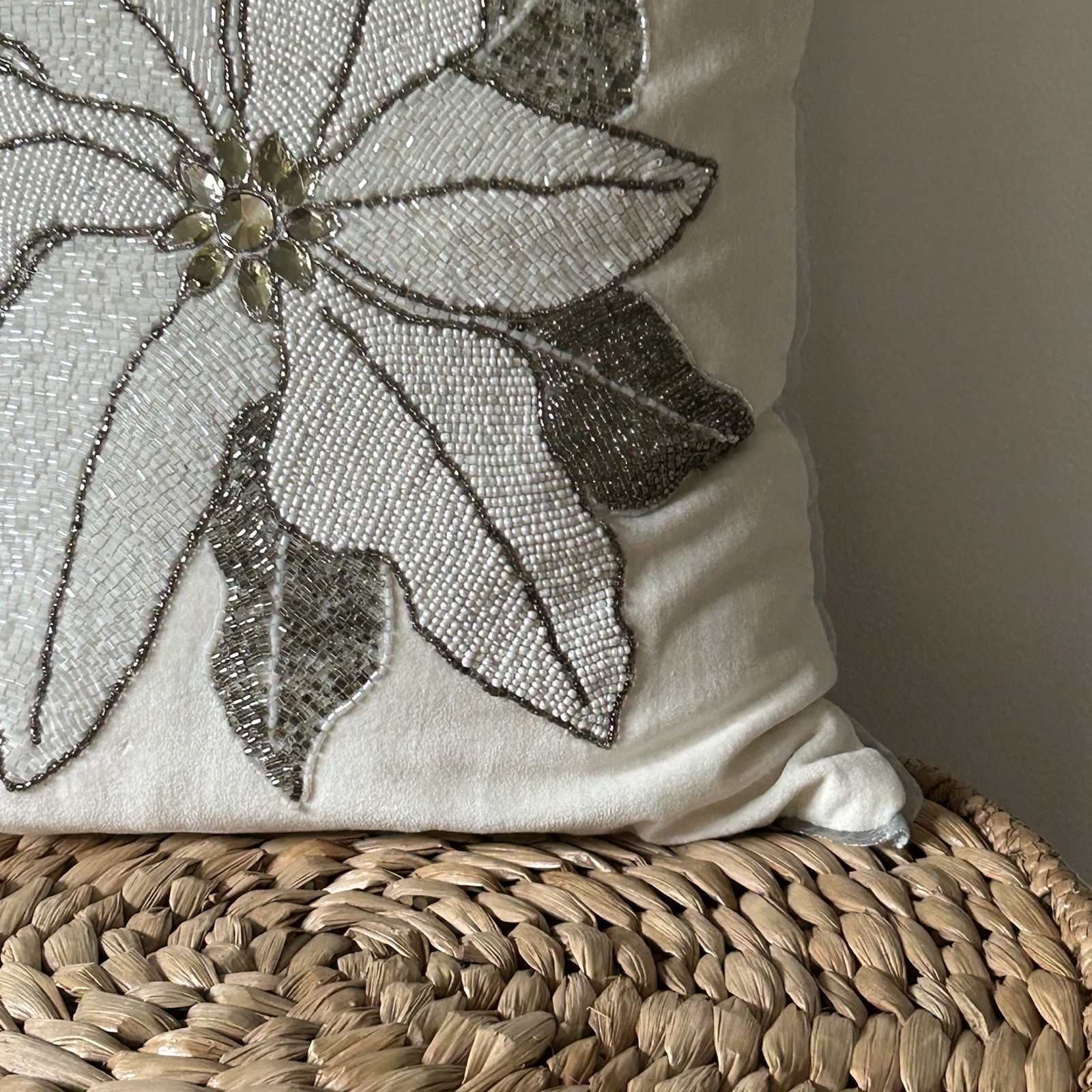 Pier 1 Imports Pillow Beaded Rhinestone Snowflake Decorative Throw Silver White gallery