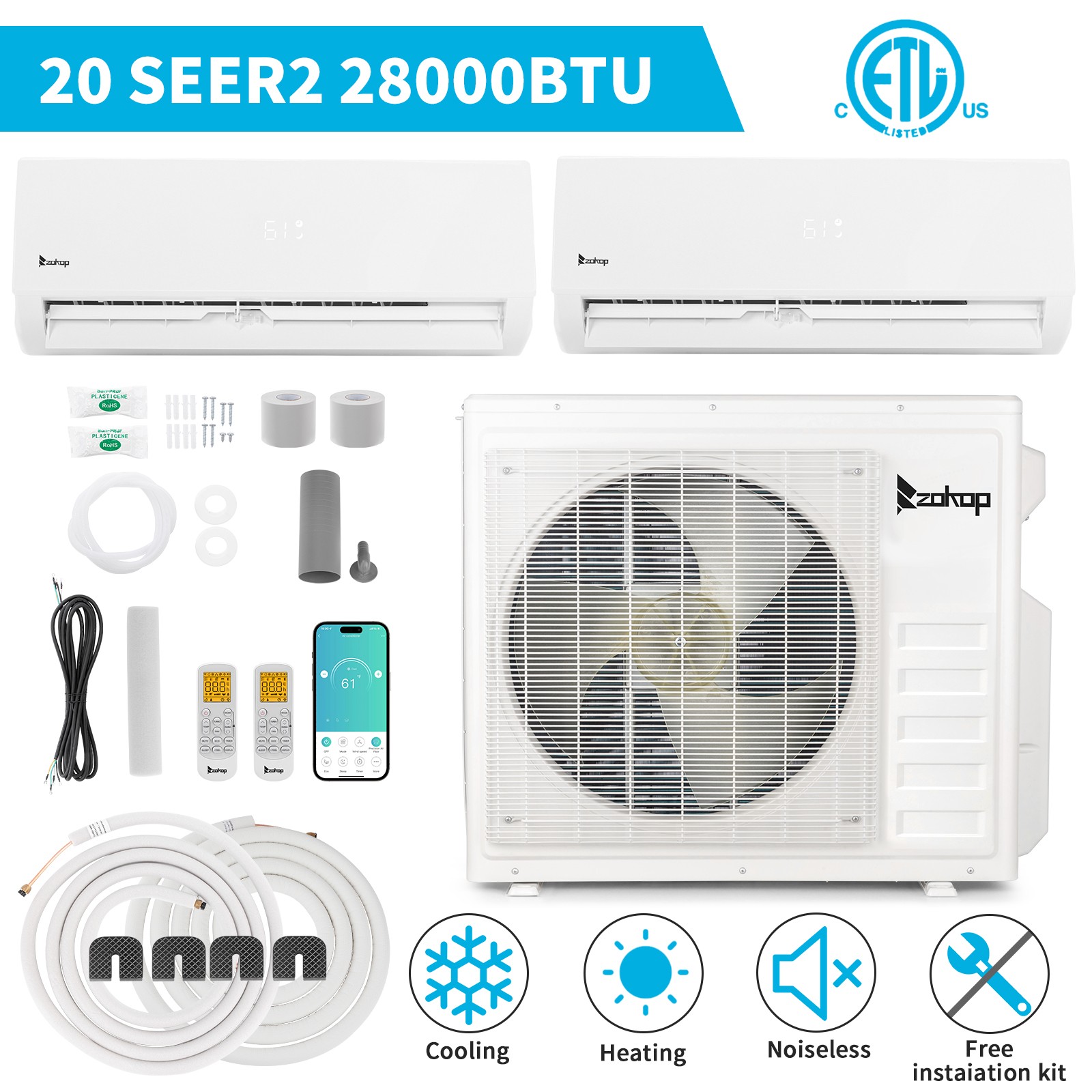 28000 BTU Dual 2 Zone Mini Split Heat Pump Air Conditioner Ductless AC Unit 230V gallery