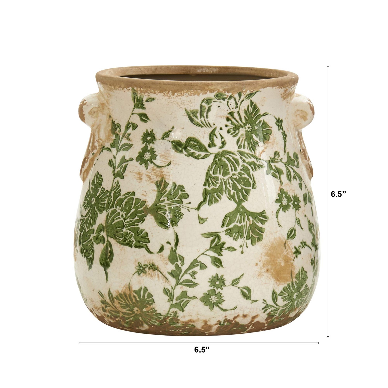 Nearly Natural 6.5in Ceramic Decorative Vase Tuscan Style Green Floral Scroll gallery