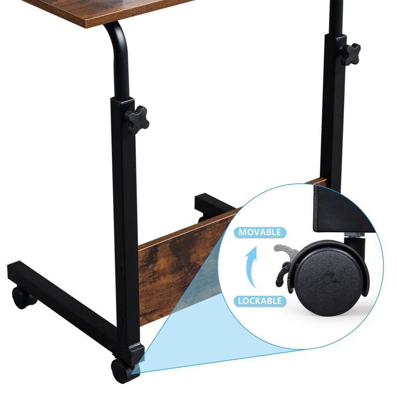 Rolling Adjustable Height Side Table 15MM Chipboard Steel Baffle gallery