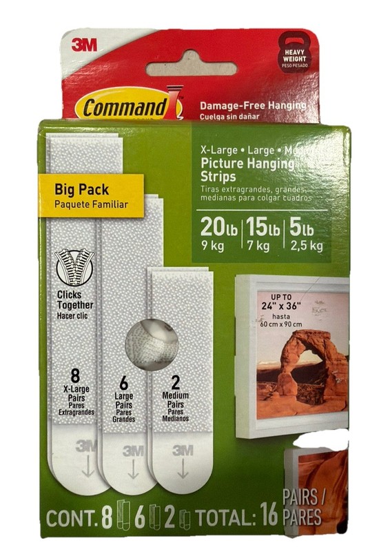 4 Bxs 3M Command Picture Hanging Strips 16 Pairs 64 total XL, Lg, Med 5 - 20 LBS gallery