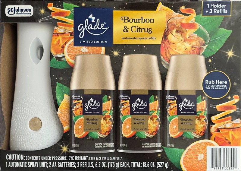 6 Glade Automatic Spray Refills ,Fireside Aged Bourbon, Limited Edition Oak Oil gallery