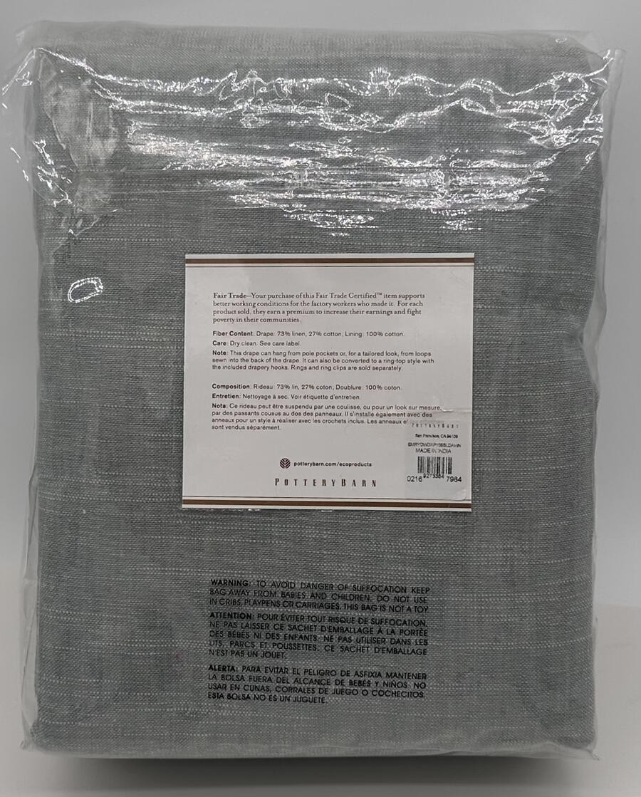 Pottery Barn Emery Linen Poletop Drape Curtain (1) 100 x 108 ~ Blue Dawn gallery