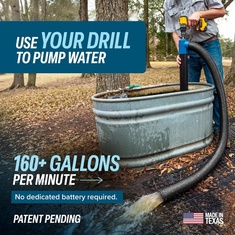 TEMCo Drill-Powered Water Transfer Pump 9600 GPH Cordless Anti-Clog Made in USA gallery