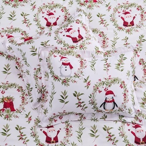 Cozy Pine & Plaid King Comforter Set - Reversible Holiday Wreaths + 2 Shams gallery