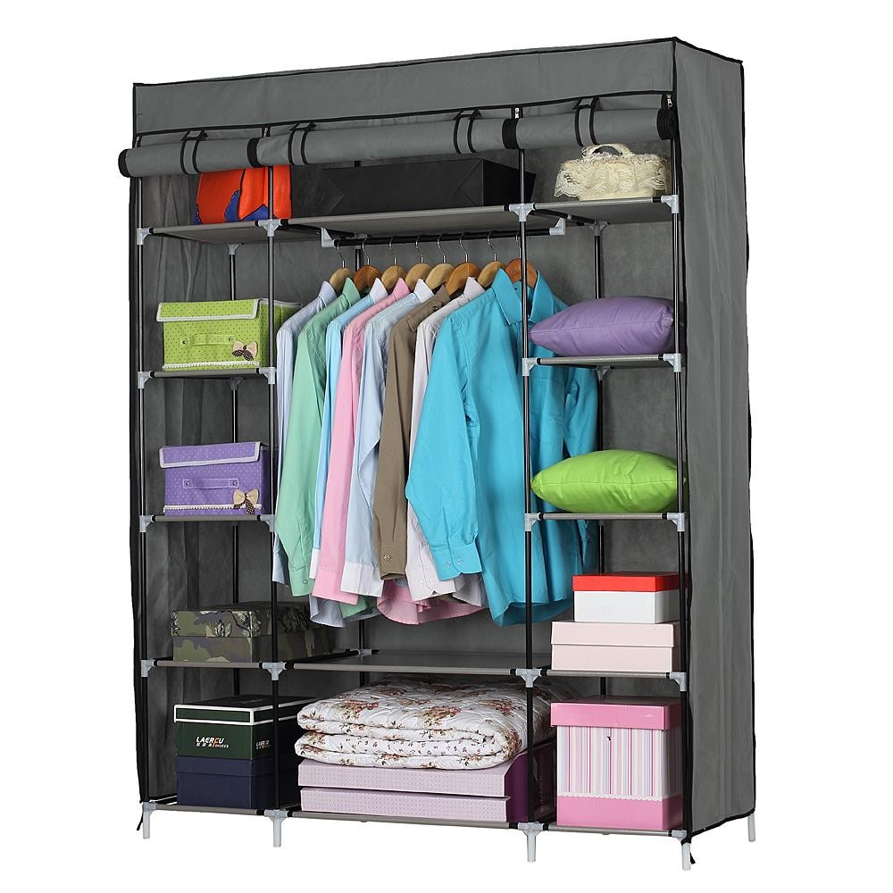 Portable Closet Wardrobe Clothes Pants Rack Storage Organizer With Shelf 53" US gallery