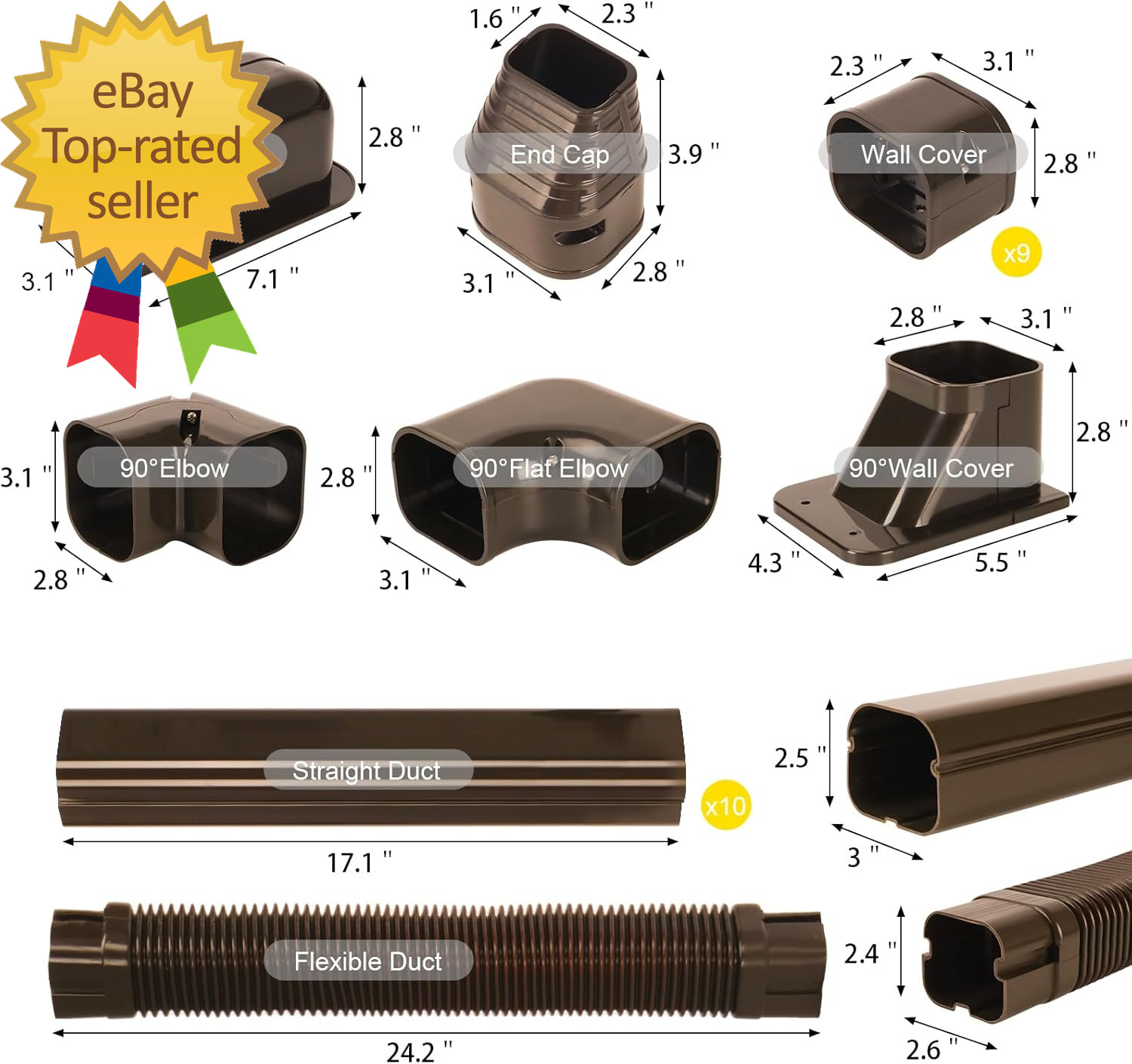 3" W 16.1 Ft Line Set Cover Kit for Mini Split Air Conditioner Brown Decorative gallery