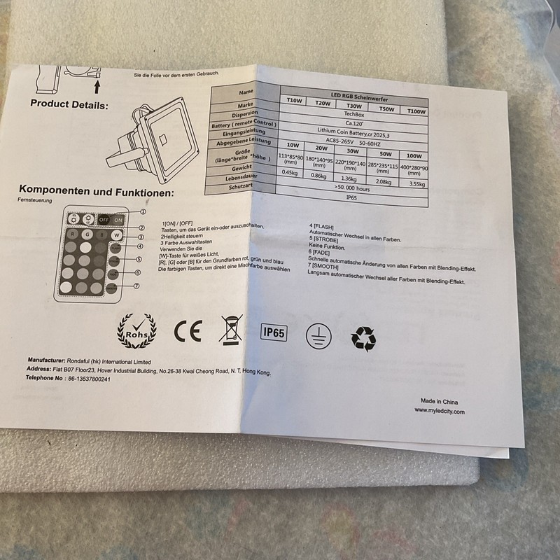 Tech box LED Floodlight Model T30W Ac 85-265V- 50-60HZ RGB gallery