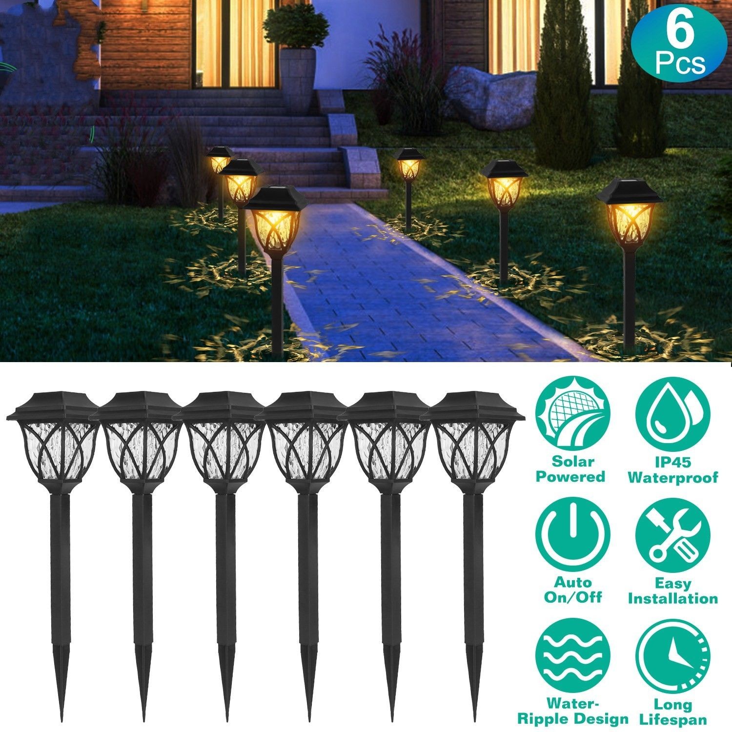 6Pack Solar Powered Stake Light Outdoor Decorative Landscape Lamp IP45 Waterproo gallery