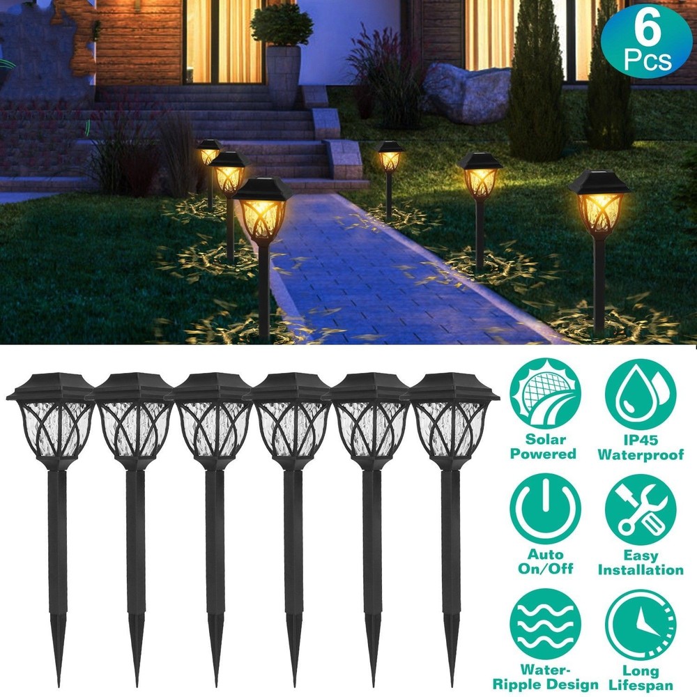 6Pack Solar Powered Stake Light Outdoor Decorative Landscape Lamp IP45 Waterproo