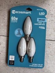 EcoSmart 60w Dimmable LED Daylight 5000K B11 Bulbs Candelabra E12 Frosted
