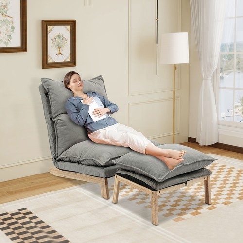 Grey Lounge Chair Single Lazy Sofa Leisure Balcony Adjustable Recliner USA gallery