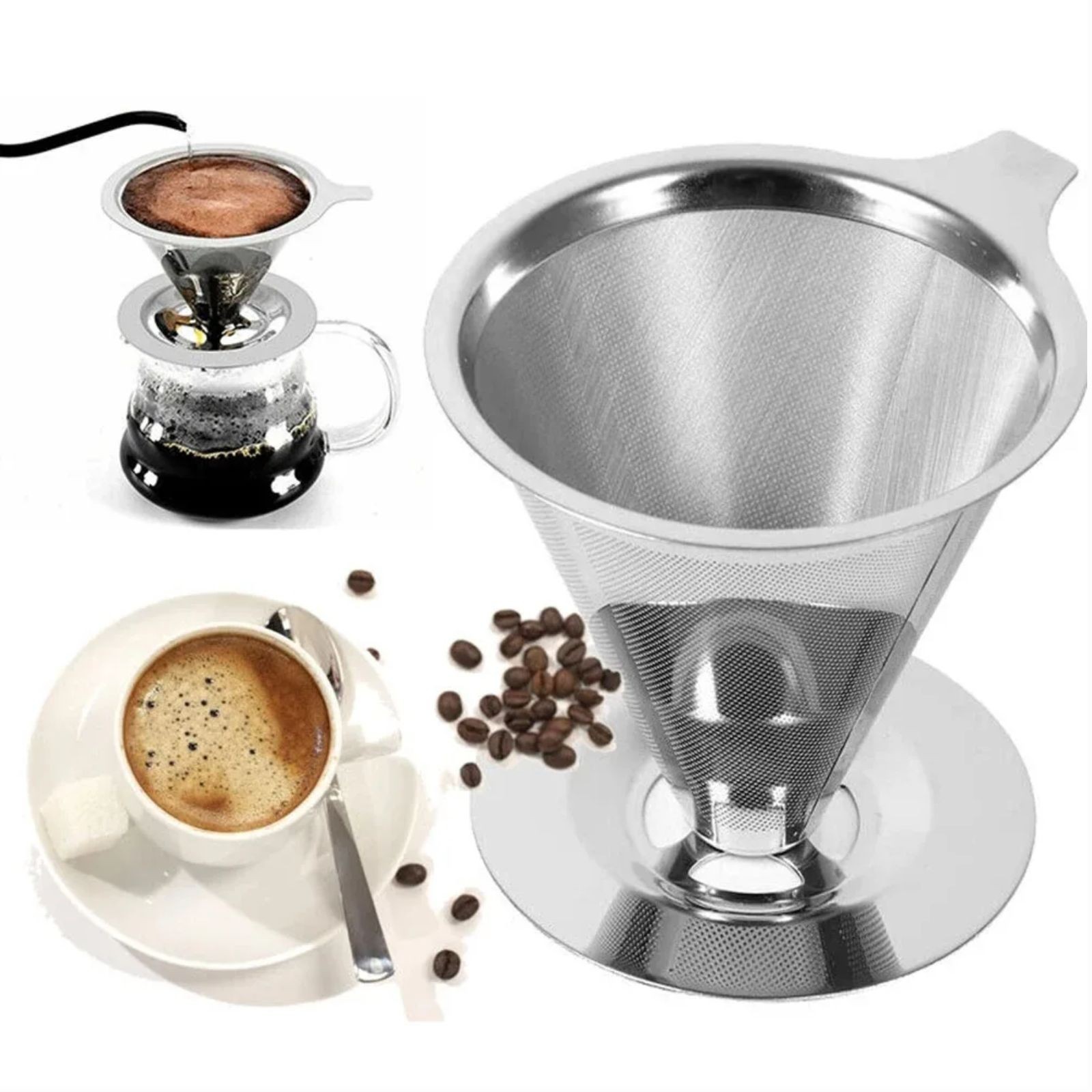 Pour Over Coffee Dripper Slow Drip Paperless Coffee Filter Double Mesh Stainless gallery