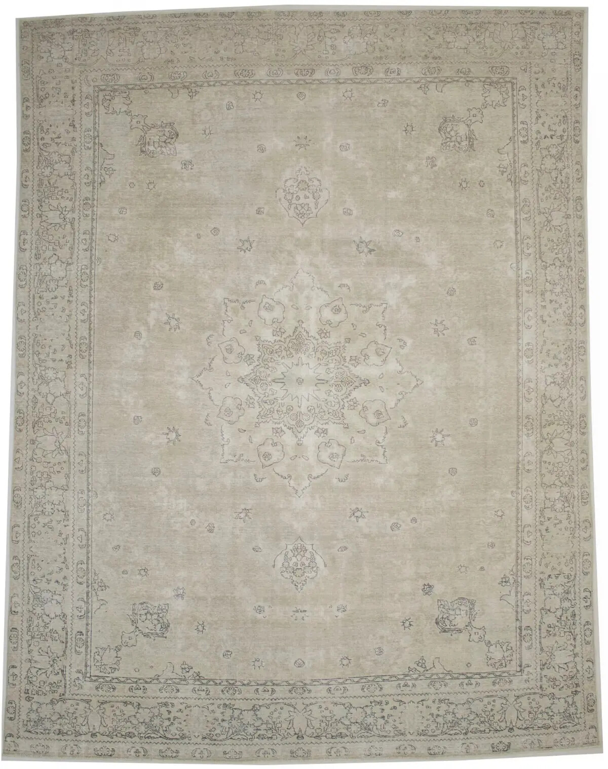 Muted Beige Antique Distressed Oriental Rug Classic Floral Carpet 9'5X12'5 ft gallery