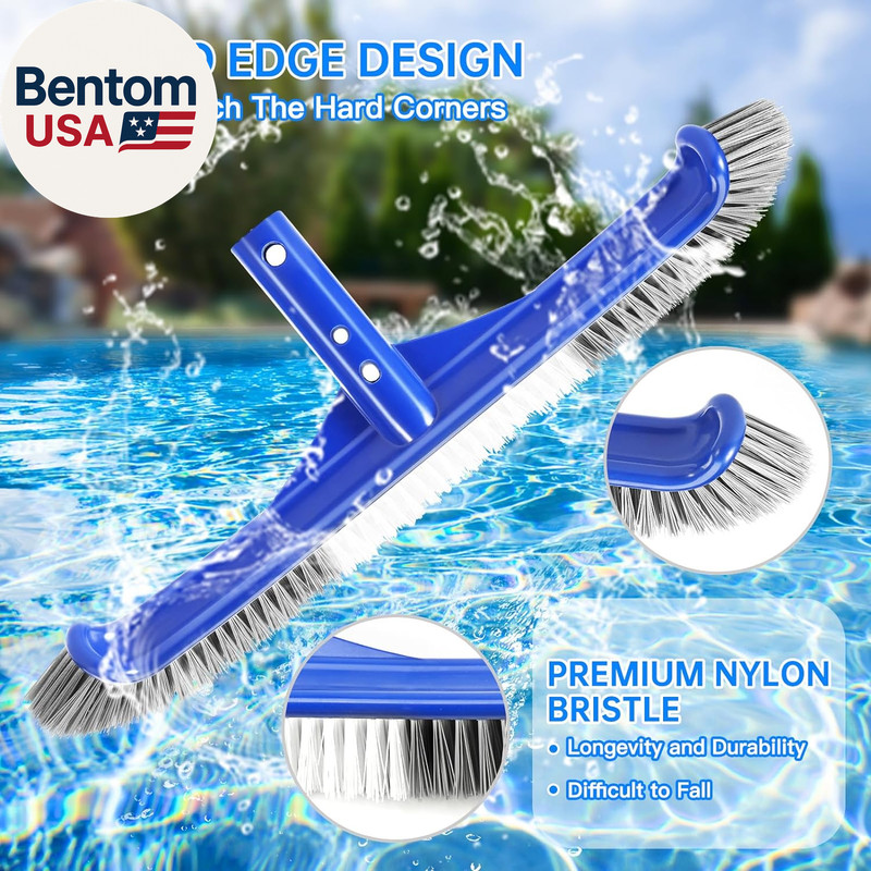 Pool Brush Head, 17" Pool Brushes for Cleaning Pool Walls, Curved Ends High-Effi gallery