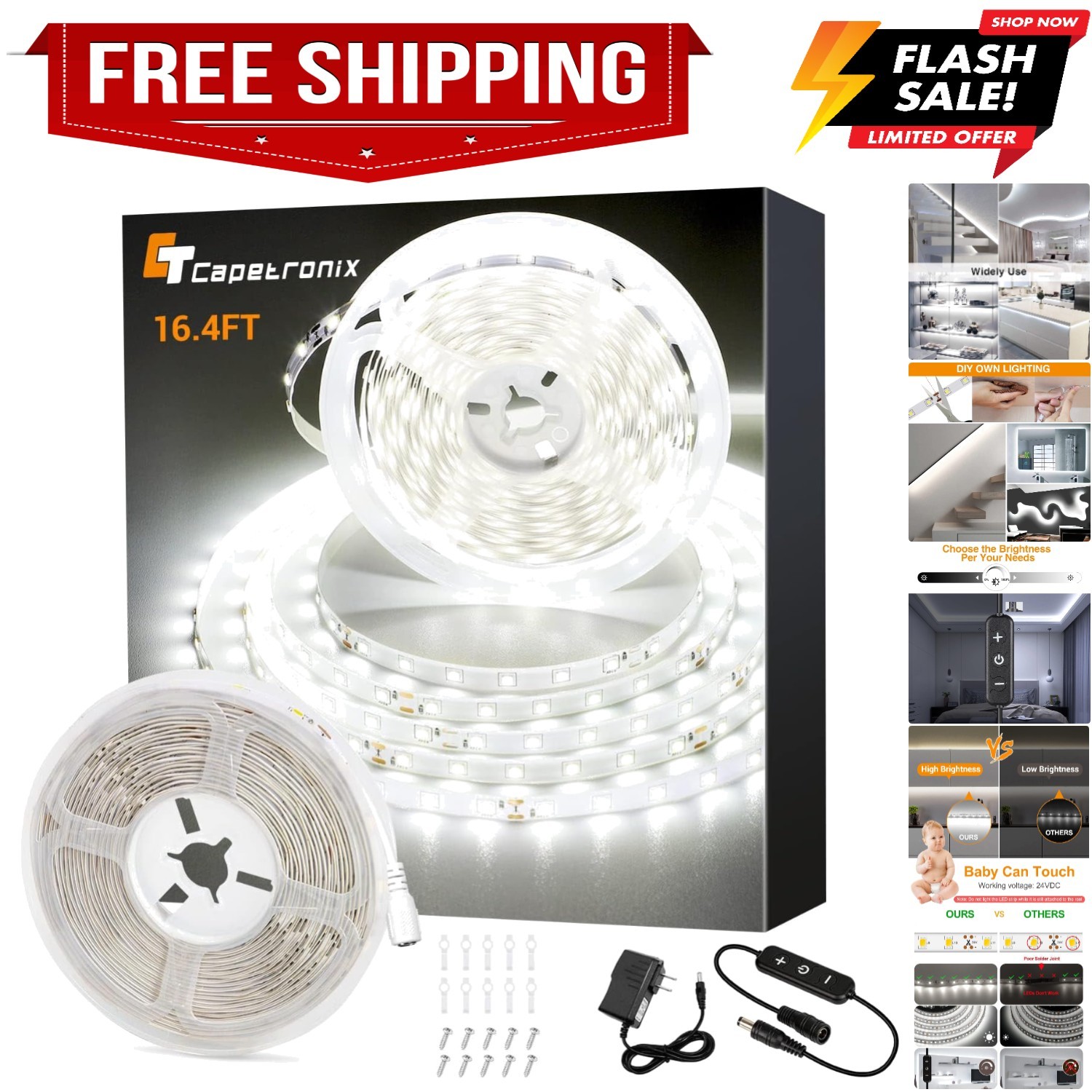 White LED Strip Light, 16.4 Feet 24 Volt LED Light Strip White, 6000K-6500K D... gallery