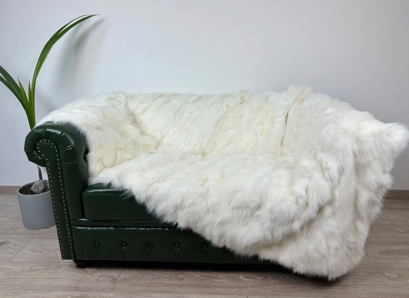 Luxury White Fox Fur Blanket Handmade in Greece 60 x 80 Inches gallery
