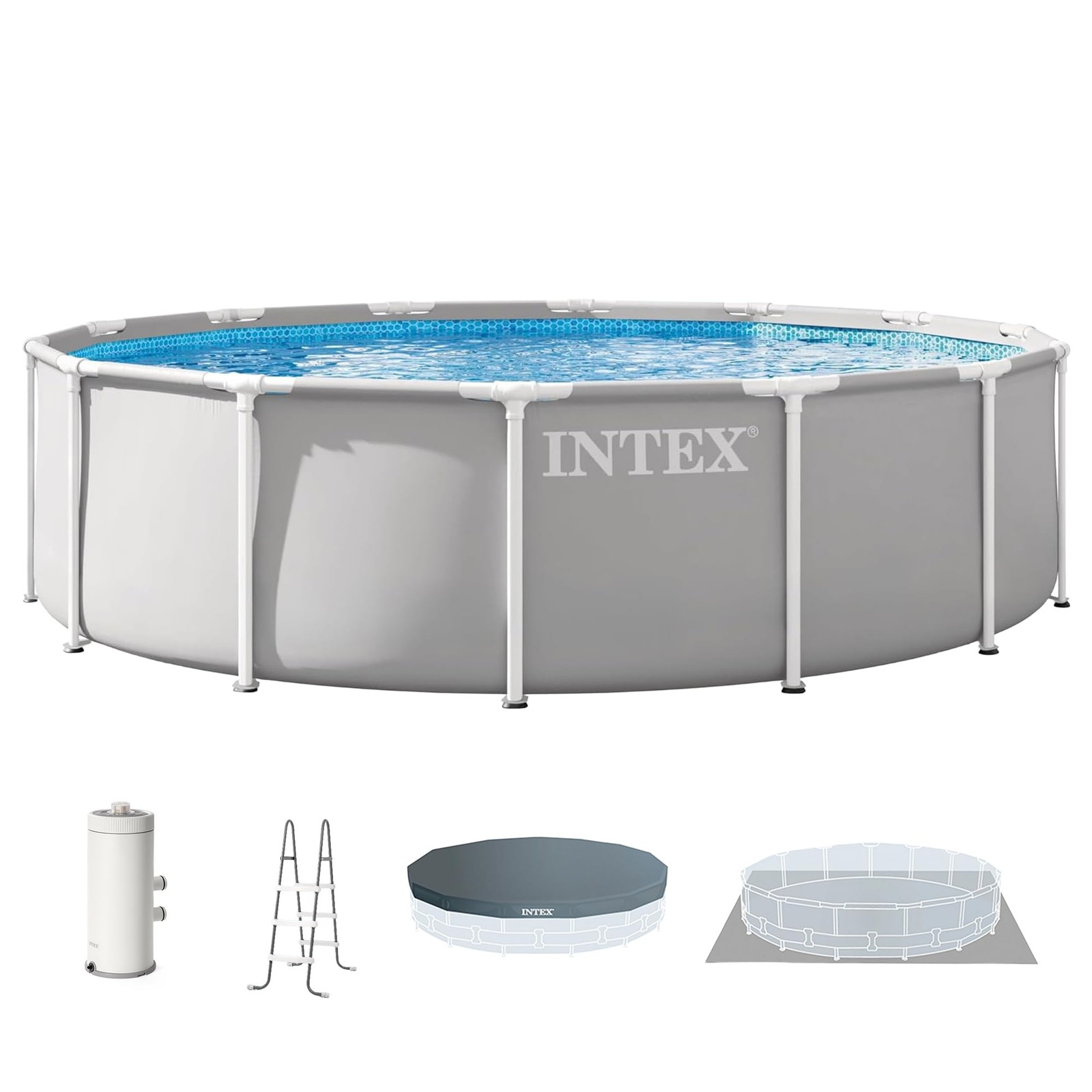 INTEX Prism Frame 14 ft x 42 in Above Ground Pool Set Round Swimming Pool with gallery