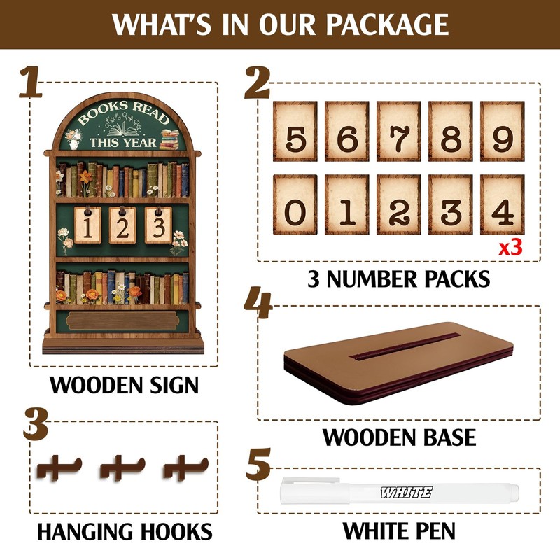 Books Read This Year Tracker Sign – Wooden Reading Counter Shelf Decor, Thoug... gallery