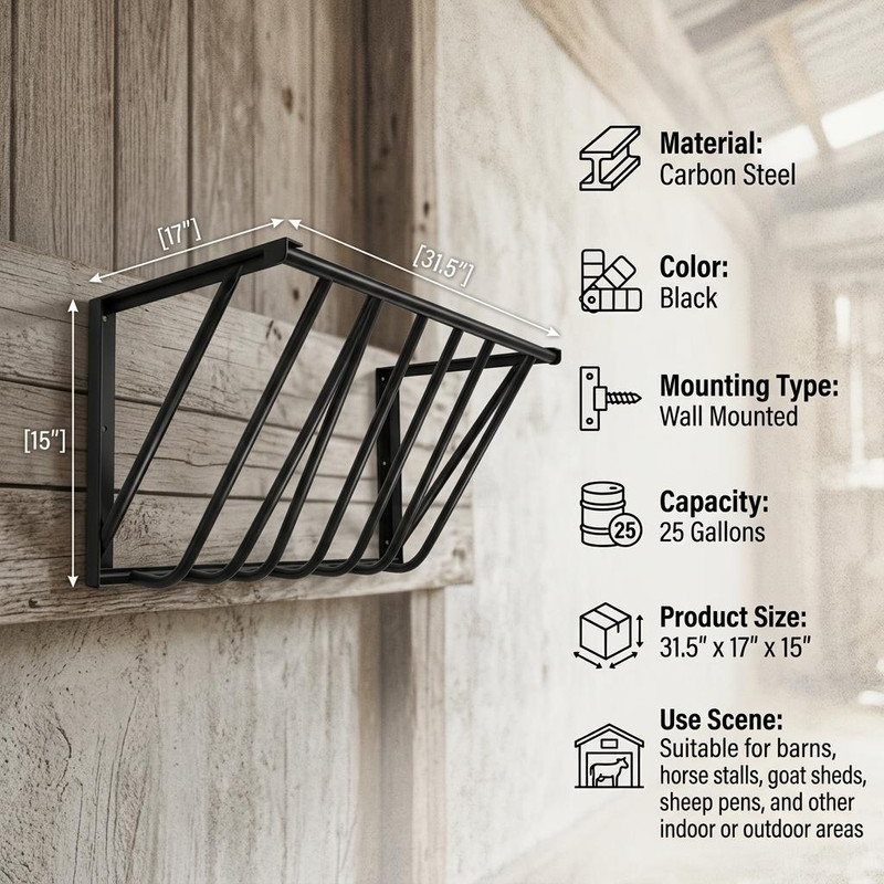 Wall Mounted Hay Feeder & Blanket Holder 32" Heavy Duty Steel Hay Rack for Horse gallery