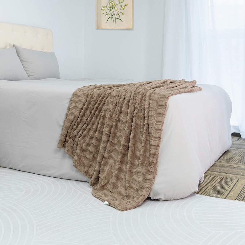 Home Soft Things Brown Saga Double Sided Faux Fur Throw, 60" x 80", Taupe Com... gallery