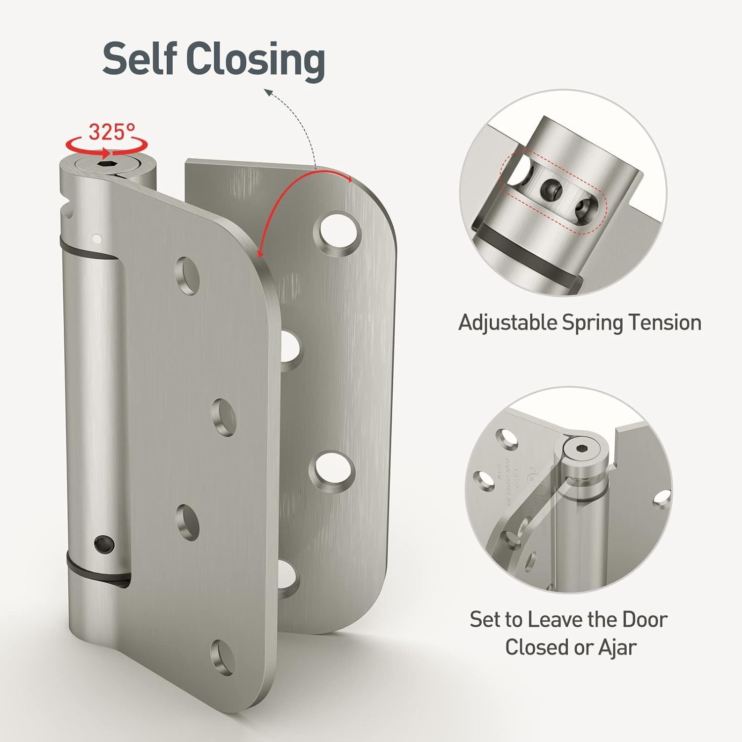 Self Closing Door Hinges 4.0 Inch , Spring Loaded, Brushed Nickel gallery