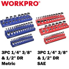 WORKPRO 3PCS/6PCS Magnetic Socket Organizer Holder Set 1/4″ 3/8″ 1/2″ SAE/METRIC