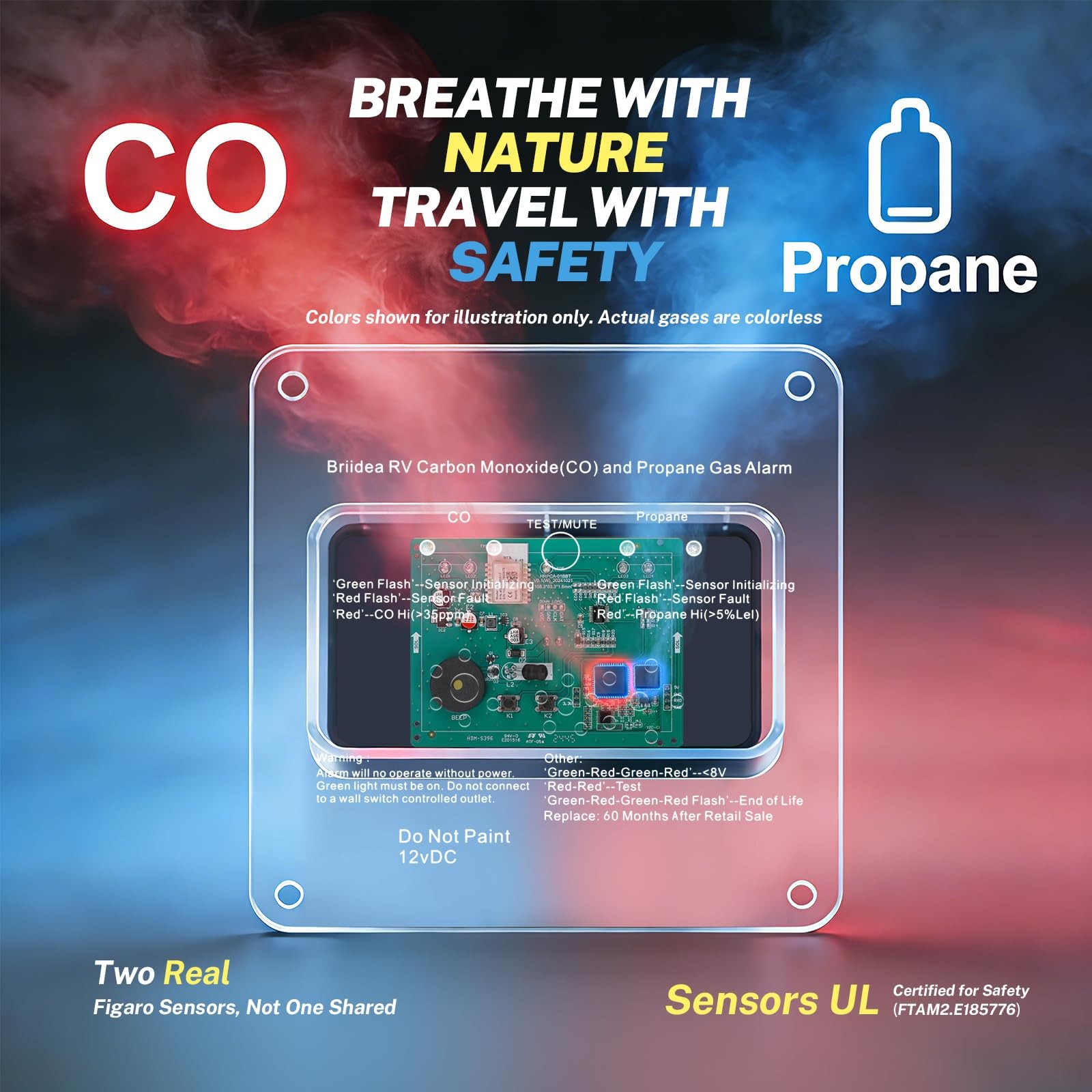 Gas & CO Detector RV Dual LP Propane Carbon Monoxide Alarm 100dB Briidea Led gallery
