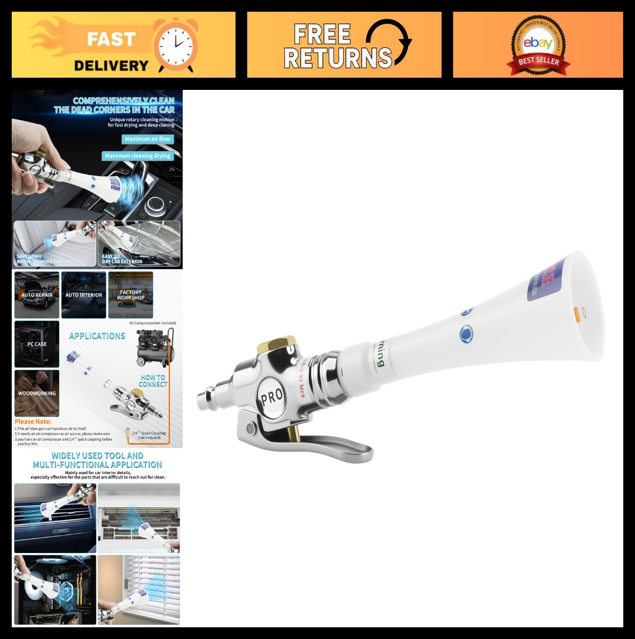 High Pressure Car Cleaning Gun Kit - Mini Tornado Air Blower, Vortex Dirt Remove gallery