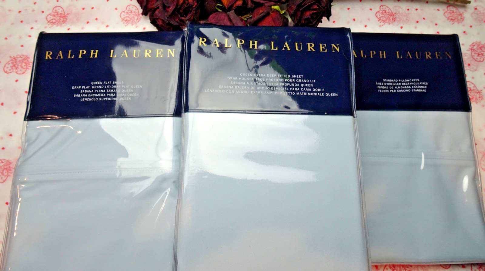 ralph lauren QUEEN SHEET 464TC SET Blue Oxford COTTON PERCALE (320.00) NEW gallery