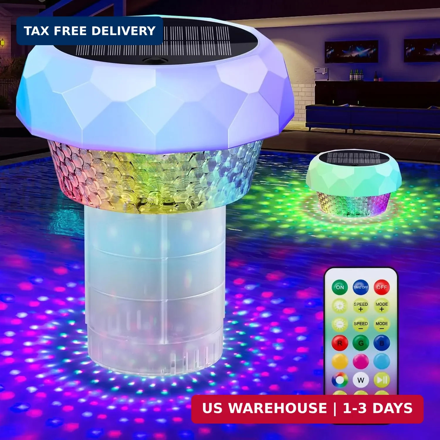 Solar Pool Chlorine Floater with Colorful Lights, Remote-Controlled Lights Adjus gallery