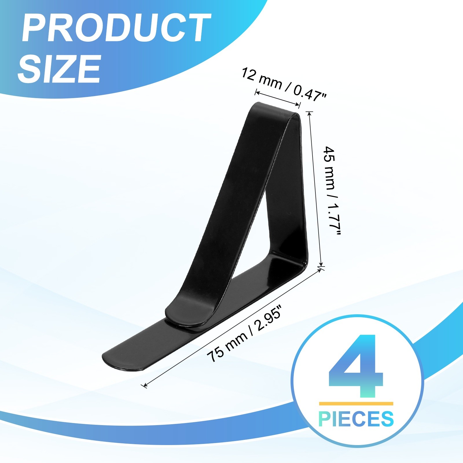 4 Pack Tablecloth Clips, 2.95" x 1.77" Table Cloth Cover Clamps, Black gallery