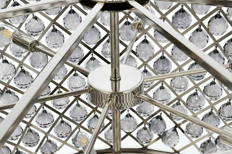 Large Chandelier Ceiling Light Fixture Silver Crystal Balls Polished Nickel 35" gallery